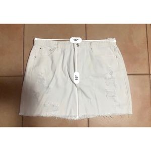 High Waited Ripped Denim White Skirt